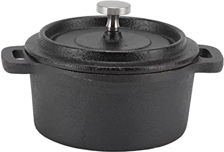 Cast Iron Dutch Oven with Lid, Pre Seasoned Stock Pot with Thickened Ergonomic Handle, Heat Preservation Non Stick Double Dutch Oven Pot, Suitable for Gas, Electric, Oven, Barbecue(Small)