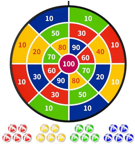 TEMI 29 Large Dart Board for Kids, Boys Toys Dartboards with 20 Velcro Sticky Balls, Indoor & Outdoor Sport Fun Party Play Game Toys, Birthday Kids Gift Boys Girls 3 4 5 6 7 8 9 10 11 12 Years Old