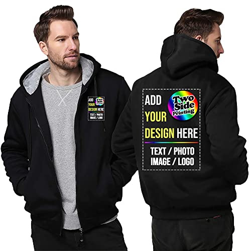 Raysent Personalisierte Fleece-Hoodie-Jacke, 2 Seiten, Vorderseite, Rückseite, Druck, Design, Ihr eigenes Flanell, dicker Winter, warmer Thermo-Reißverschluss