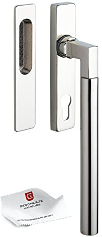 Beschläge Hamburg Hebe-Schiebetürbeschlag Bauhaus HSG 214-020 MPN PVD PZ — Drehgriff für Hebe-Schiebe-Türen inkl. Griffmuschel außen, Nickel poliert PVD, MIT PZ Lochung …