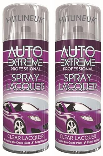 HitlineUK 2 x 400ml Clear Lacquer Spray Paint Can be used on variety of surfaces Metal, Metallic, Wood, Glass, Ceramics