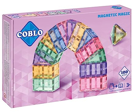 Coblo Pastel - 100-teiliges Magnet-Bauklotz-Set für Kinder - Förderung von Kreativität & Motorik - Inklusive Inspirationsbuch & Aufbewahrungstasche