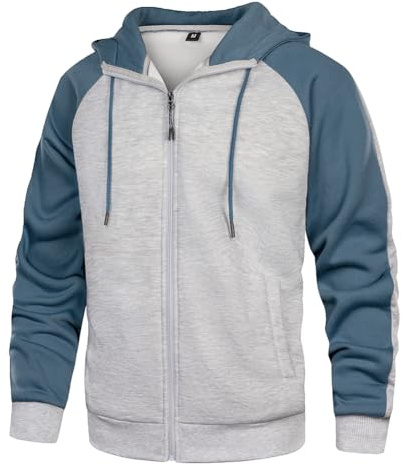Wirltte Mens Hoodies Zip Up Hoodie Patchwork Fleece Jacket Winter Warm Hooded