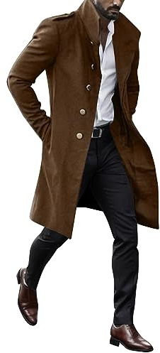 Fulidngzg Soprabito Uomo Doppiopetto Business Lana Giacca Slim Fit Elegante Colletto Risvolto Spolverino Casual Sottile Cappotto Lavoro Lungo Soprabito Outerwear Invernale