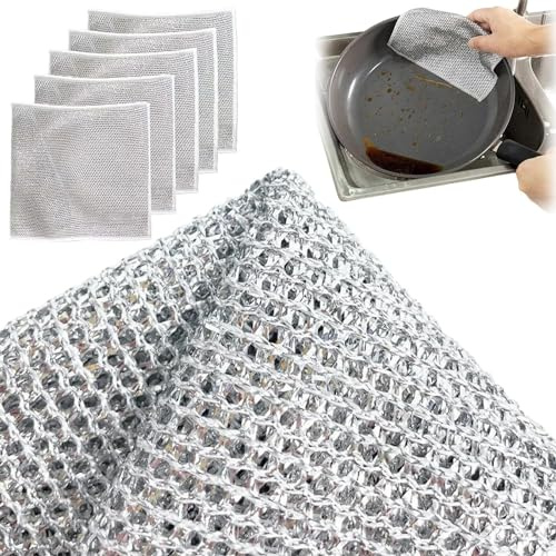 Pelinuar Multifunctional Non-Scratch Wire Dishcloth,Multipurpose Wire Dishwashing Rags for Wet and Dry,Multipurpose Non-Scratch Scrubbing Wire Dishwashing Rags (5 Pcs)