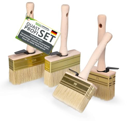ToolSpace Set med 4 tapetborstar – perfekt för målning och grundning av väggar, applicering av lim och uppfriskande trädgårdsmöbler – naturborst, trähandtag, bredder 70, 90, 110 & 130 mm