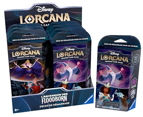Ravensburger-Disney Lorcana TCG El Ascenso de Floodborn - Juego de Cartas coleccionables -JCC-Display de 8 Decks de Inicio a Partir de 8 años- Versión Francesa