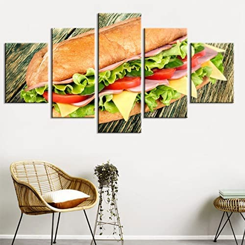 5 Teilig Leinwand Wanddeko Essen Hamburger Hd Bilder Leinwanddrucke 5 Stück Leinwand Bilder Gemälde Modern Wohnzimmer Wohnkultur Geschenk Ohne Rahmen 100 X 50 Cm Schlafzimmerbürohotelwandkunstfoto