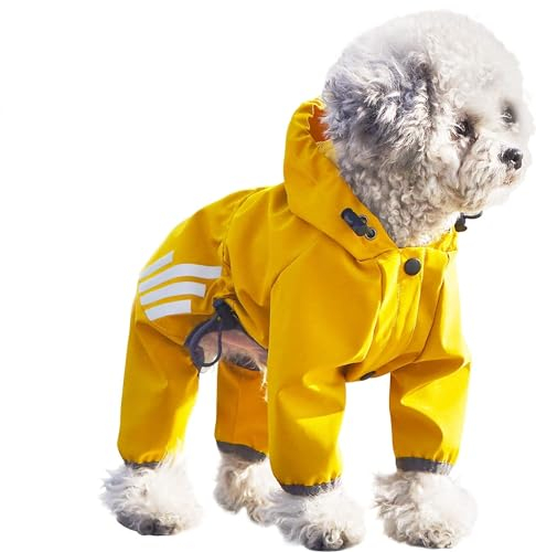 SARUEL Hunde-Regenmantel Mit Kapuze,Overall,Wasserdicht,Reflektierend,Regen-Poncho-Jacke,Outdoor-Regen-Haustierkleidung Für Welpen,Mittelgroße Hunde,Gelb,S