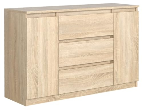 MebLocker Kommode mit 3 Schubladen 2 Schranktüren 120 cm Ideal für Wohnzimmer, Schlafzimmer, Kinderzimmer und Büro Moderne Elegante Lösung für stilvolle Aufbewahrung (Sonoma-Eiche)