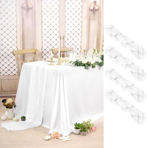 Pesonlook 4 Stück Käsetuch Tischläufer Weiß Lang, 90 x 300 cm