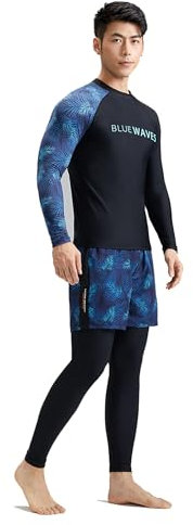 Herren Langarm-Badeanzug-Set mit Hose, Schnell Trocknend, Atmungsaktiv, Anti-UV Sonnenschutz-Badeanzug für Herren
