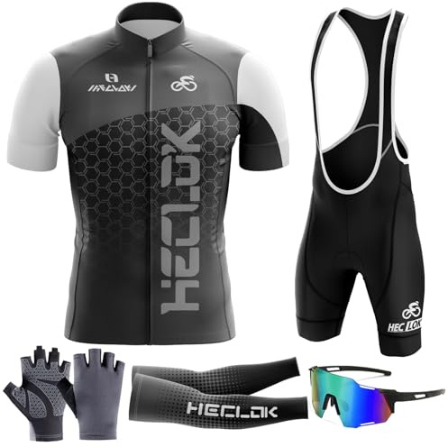 Radtrikot Set Herren Kurzarm – Atmungsaktiv, 9D Gel-Polster | Schnell trocknend, 9D Gel-Polster, 3 Rückentaschen, für MTB und Rennrad geeignet