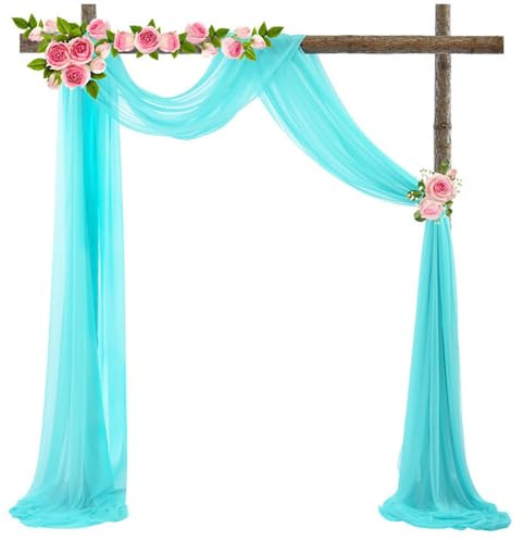 Mateju Hochzeit Vorhang Hochzeitsbogen, Chiffon Tüll Stoff Querbehang Deko Gardinen Hintergrund Foto Hintergrund für Dekoration Torbogen Zeremonie Geburtstag (75x1000cm,Türkis)