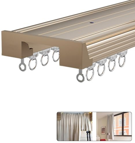 5 Meter Gardinenschiene, Doppel-Gardinenstangen, Vorhangschiene Deckenmontage, Für Vorhänge Fenster Balkon Büros Hotels Kliniken(Color:Champagne,Size:3.5M/11.5FT)
