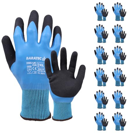 Baratec 12 Pairs of Waterproof Latex Safety Gloves - Size 7 | Perfect Waterproof Work Gloves Small for Men & Women, Ideal for Gardening and Work Safety - Ensuring Maximum Protection