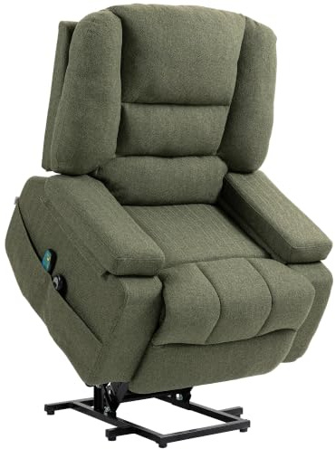 HOMCOM Elektrischer Sessel mit Fußstütze 89x90x102 cm, Grün | Elektrischer Relaxsessel, Massage- und Heizfunktion, verstellbare Rückenlehne, breite Sitzfläche, 2 Fernbedienungen