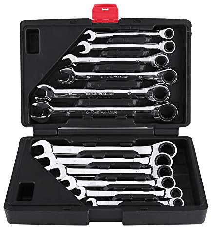 WEbjay Llaves Fijas Con Carraca Juego de llaves combinadas de trinquete Juego de llaves de acero al cromo vanadio Herramientas for reparar Un juego de llaves Llave Carraca(12P Boxed)