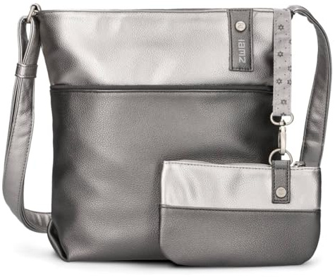 Två damaxelväska JANA J10 crossbody bag 5 liter handväska i kanvasstil i tvåfärgsdesign matchande kosmetisk väska/plånbok gratis, Kosmos