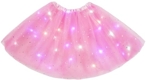 URAQT Gonna Tulle LED per Bambina, Gonna a tutù in Tulle Luminoso, Gonna tutù Ragazze in Tulle con 3 modalità di Illuminazione, per Feste Carnevale Halloween Spettacolo Danza Fotografia(Rosa)