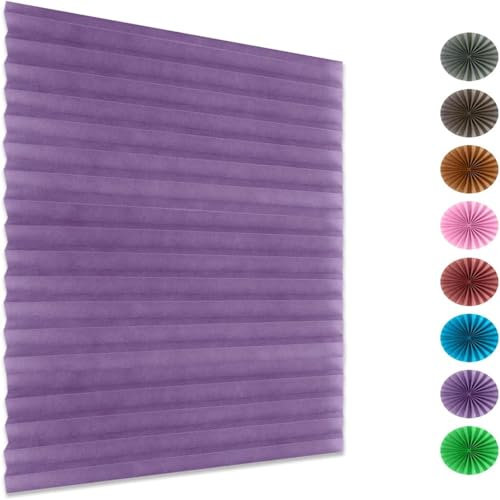 XHDZSW Plissee-Jalousien, Temporäre Jalousien, Plissee Ohne Bohren, Temporäre Verdunkelungsrollos, Zum Aufkleben Ohne Bohren Jalousien Vorhänge, Verdunkelungsrollos (Lila,60x180)