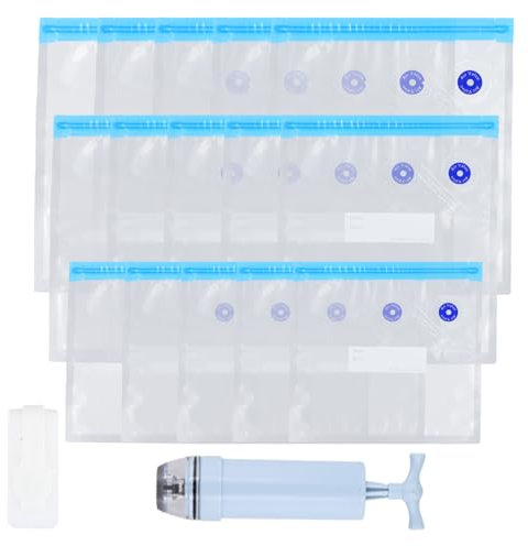 YILANJIN 15 Stück Vakuumbeutel Lebensmittel, 3 Größen Vakuumbeutel mit Pumpe, Gefrierbeutel, Wiederverwendbare Aufbewahrungsbeutel, Vakuumverpackungsbeutel, Frischhaltebeutel für Gemüse Fleisch Snacks