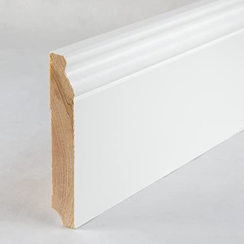 Sockelleiste Berliner Profil Hamburger Leiste 19 x 115 x 2500 mm Massivholz Weiß zum Kleben, Schrauben & Nageln Fußleiste Klassisch by PROVISTON 12.5 Meter | 5 Stück