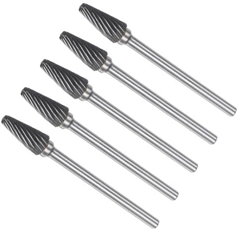 CoCud Tungsten Carbide Rotary Burrs File, 1/8 Shank 6mm Dia, Single Cut L-Shape Rotary Burrs Tool - (Applications: for Metal Carving), 5-Pieces