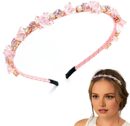 Haarreifen Damen Rosa Kristall Haarband Kopfbedeckung Haarschmuck Glitzernde Strass Stirnband für Frauen und Mädchen