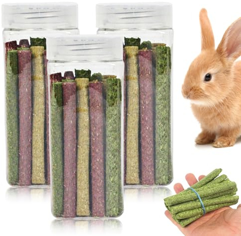 WIYETY 75 bastoncini di fieno Timothy – Giocattolo da masticare per conigli e criceti | Cibo naturale per coniglio con fibre, diversi sapori per accessori per roditori (cavia, cincillà)