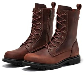 ROCKROOSTER SAP130 Mantua 8 Zipper Motorcycle Boots Combat Casual Dress Boots - Soft Toe Oiled Crazy Horse Leather Work Boots with Slip-Resistant Rubber Sole (Medium Width)
