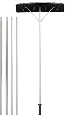 SOARS Schneeschaufel Dach Alu, Schneeschieber mit 148-608cm Teleskopstange, Dachräumer mit Gummielippe, Dachschneeräumer, Schneeräumer