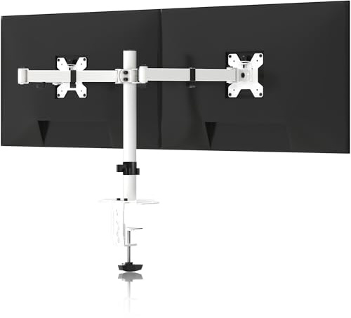 Pholiten Monitor Halterung für 13-42 Zoll LED LCD Bildschirm bis zu 10 kg, Monitor Arm für 2 Monitore, Höhenverstellbar Schwenkbar Neigbar Monitorhalterung, max.VESA 100x100mm, Weiß, MD97442LW
