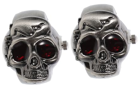 Holibanna 2 Stück Damen Fingeruhr mit Totenkopf Elastischem Band und Zinklegierung Retro Cooler Punk Stil Modisches Accessoire für Alltag und Party