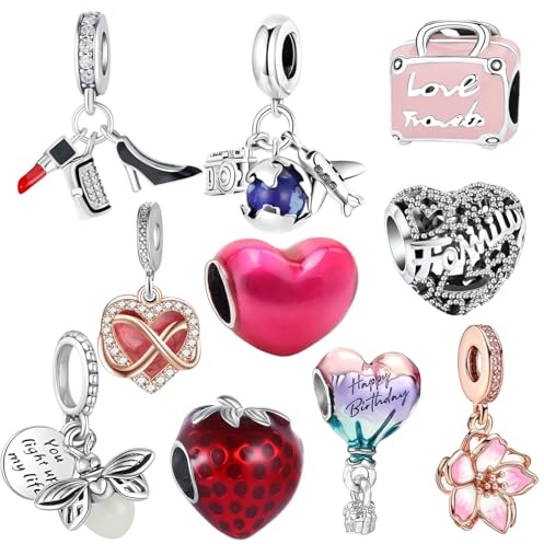 10 Pcs Sparking Silver Charms for Pandora Bracelet and Necklace - Cubic Zirconia Metal DIY Jewelry Making and Crafting