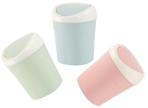 OFFSCH Lot De 3 Mini Poubelles De Bureau En Plastique Poubelle De Bureau À Couvercle Pivotant Corbeille Compacte Pour Cuisine Salon Maison Et Table 6.69 X 5.12 X 5.12 in