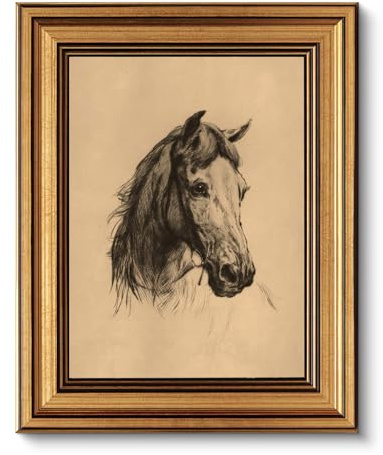 ARPEOTCY Vintage Goldener Rahmen Wandbilder Wohnzimmer, Wanddeko mit, Leinwand Bilder Wandbilder für Wohnzimmer & Schlafzimmer, Pferdekopf 25.5L x 20.5W