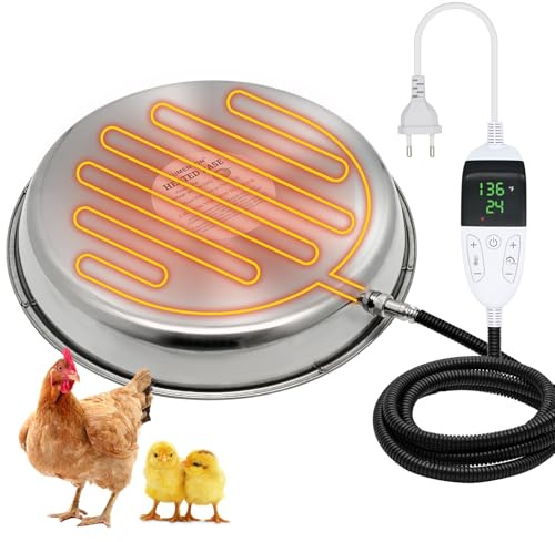 BREUAILY 25cm Heizplatte für Geflügeltränke 48W Metal Hühnertränke Beheizte Basis Tränkenwärmer Geflügel mit Digital Temperturregler und Timer für Hühnerstall Farm (25cm)