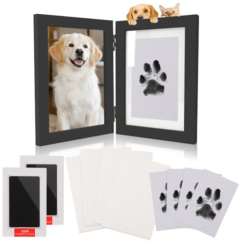 SahCognitual Set di Impronta Zampa Cane Gatto, Kit per Impronte delle Mani Senza Inchiostro con Cornice per Foto, 2 tamponi di Inchiostro per Impronte di Zampe e 4 Carte di Stampa, Kit per Impronte