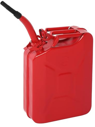 Generisch 5l 10l 20l Kraftstoffkanister Metall, Benzinkanister Mit Flexiblem Ausgießer, Handlicher Kanister Dieselkanister Reservekanister Für Motorrad,Auto,Rasenmäher,Bootfahren,Rot,5L