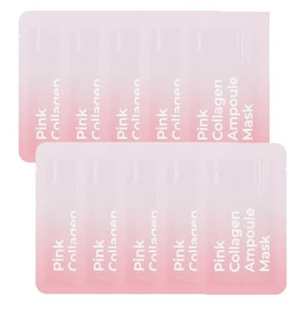 freemay Pink Collagen Ampoule Mask 27ml (0.91 fl oz) × 10 Sheets – Plant Collagen & Peptide Complex, Deep Hydration & Elasticity, Vegan Eco-Friendly Sheet