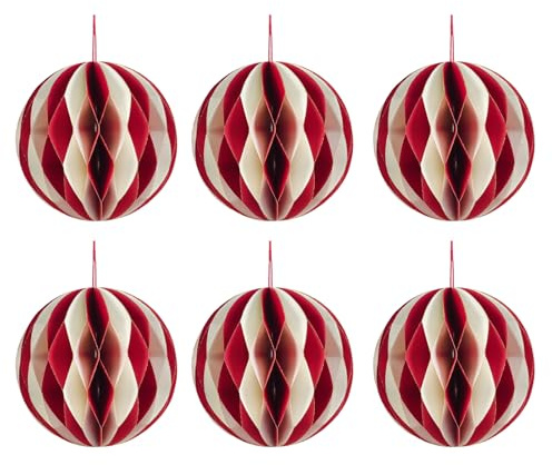 LUCKGONI Paquete de 6 esferas de papel redondas coloridas hechas a mano, decoraciones colgantes de Navidad para el hogar y la oficina, suministros de fiesta