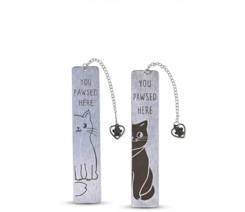 2 Stück Lesezeichen Katze, Metall Lesezeichen Personalisiert, Bookmark mit Katzenpfoten-Anhänger, Geschenke für Bücherliebhaber, Studenten, Lehrer und Damen