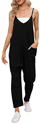Cegerne Salopette Femme Été Fluide Combinaison Femme Sans Manches Salopette Décontractée Femme Coton Travail Jardin avec Grandes Poches