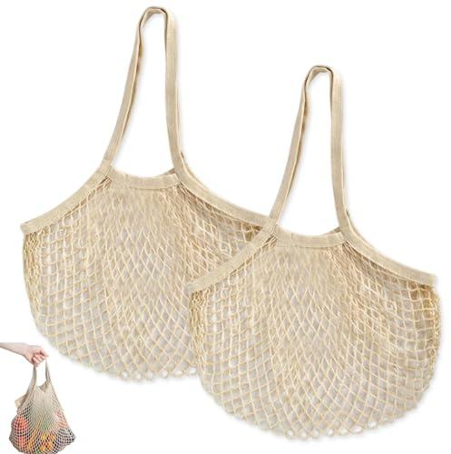 LinCoo String Bags, 2 Pcs Fruit Net Bag for Grocery, String Bags Shopping for Fruit When Travelling and Carrying Vegetables