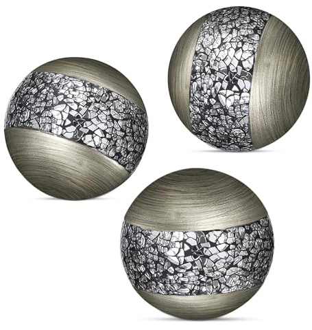 Creative Scents Schonwerk Silver Decorative Balls for Bowls and Vases, Set of 3 Decorative Orbs for Centerpiece Bowls - Centerpiece Table Decorations for Dining/Living Room or Table Decor - Gift Idea