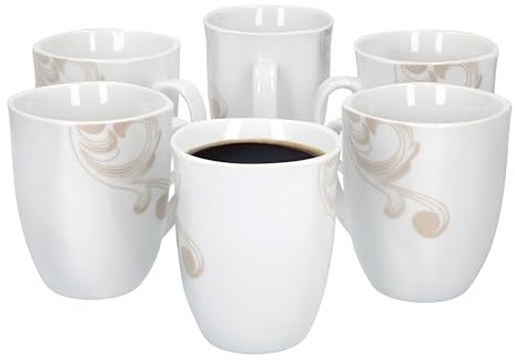 Van Well | 6er Set Kaffeebecher Festivo | 300-350 ml | Jumbo-Tasse | XL-Becher | Tee-Pott | Weihnachten | edles Porzellan-Geschirr | Blumen-Ranken | weiß