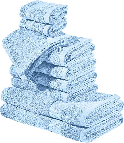 REDBEST Frottier-Set 10-TLG. Chicago hellblau Größe - Handtuch, Duschtuch, Gästetuch, Waschhandschuh - saugstark, strapazierfähig, ideal für Reisen, Sport