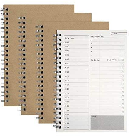 Bloc de Notas para Planificador Diario Manuales de Gestión del Tiempo para Hacer la Lista Cubierta de Kraft Marrón Cuaderno de Plan en Espiral, 100 Páginas / 50 Hojas, 19 x 13 cm (4 Piezas)