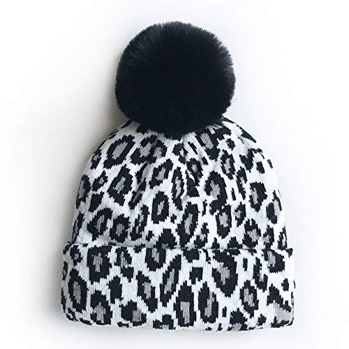 NC Pom Pom Pom Leopardkeps Keps Unisex Barnmössa Beanie Beanie Vintermössa Stickad Mössa Pom Kepsar